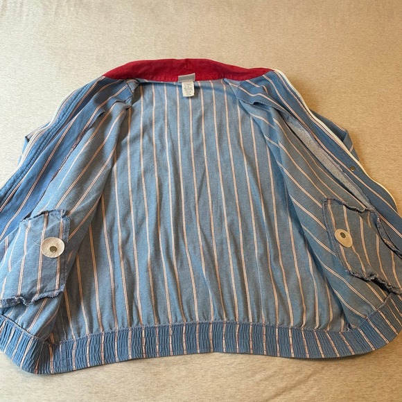 Koret City Blues Vintage 90s Striped Denim Bomber Jacket Blue Red White Medium - Picture 4 of 8